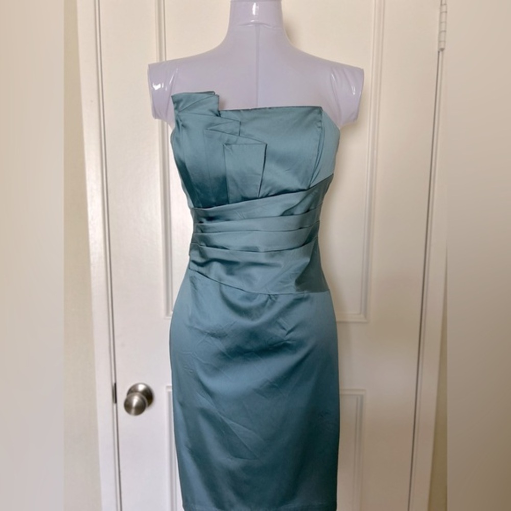 Steel blue dress by Roulette. Strapless
